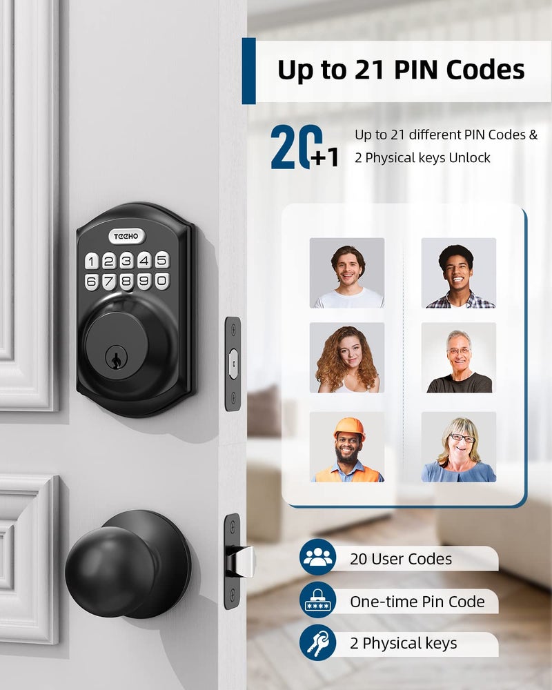 TEEHO TE001K Keyless Entry Door Lock with Handle  Electronic Keypad Deadbolt with 2 Knobs  High-Security Front Door Handle Set for Home & Rental  Smart Auto-Locking  Easy Install  Matte Black - Image 2